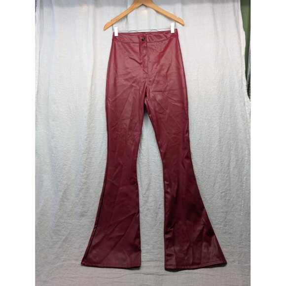 Boohoo women's size 6 high rise red pleather bell bottoms flare pants cosplay G1 - Picture 1 of 12
